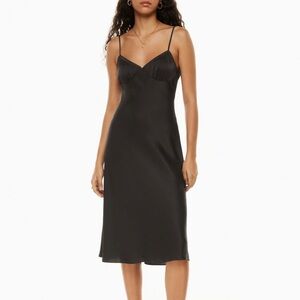 Sunday Best Black Satin Midi Dress